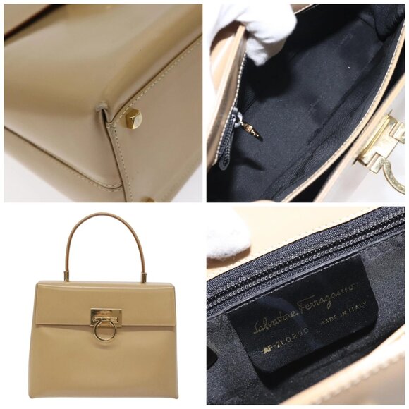 Salvatore Ferragamo Gancini Hand Bag Leather Beige Gold - Picture 14 of 16